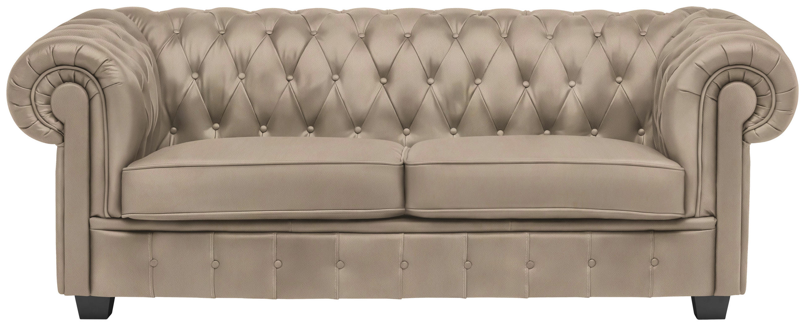CHESTERFIELD-SOFA in Lederlook Beige  - Wengefarben/Beige, Lifestyle, Holz/Textil (206/76,5/96cm) - Landscape