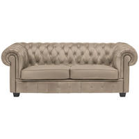 CHESTERFIELD-SOFA in Lederlook Beige  - Wengefarben/Beige, Lifestyle, Holz/Textil (206/76,5/96cm) - Landscape