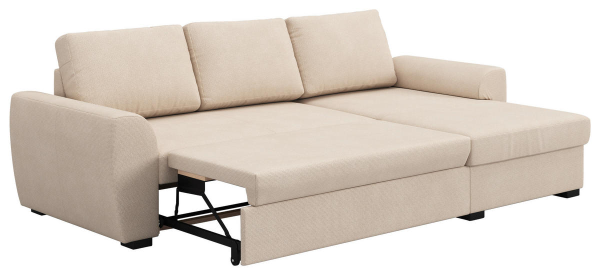 ECKSOFA Chenille Naturfarben  - Schwarz/Naturfarben, Trend, Kunststoff/Textil (253/154cm) - MID.YOU