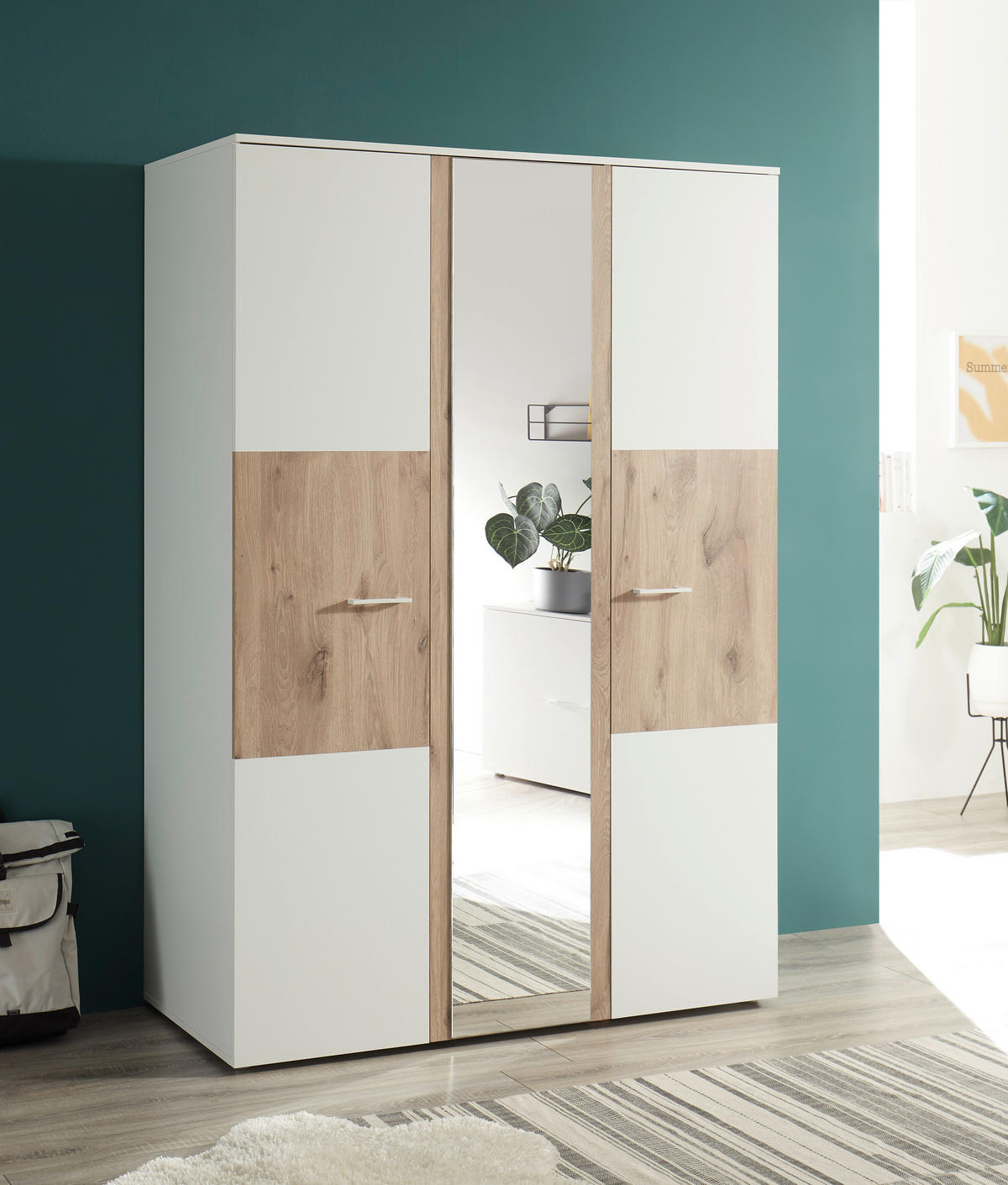 KLEIDERSCHRANK 135/195/60 cm 3-türig Weiß, Eichefarben  - Eichefarben/Weiß, KONVENTIONELL, Holzwerkstoff/Kunststoff (135/195/60cm) - MID.YOU