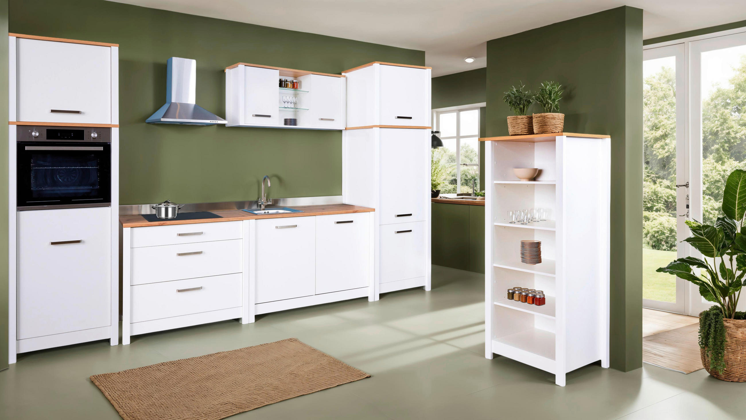 KÜCHENLEERBLOCK   in Weiß, Eiche Artisan  - Silberfarben/Weiß, MODERN, Glas/Holzwerkstoff (430/227/60cm) - home24