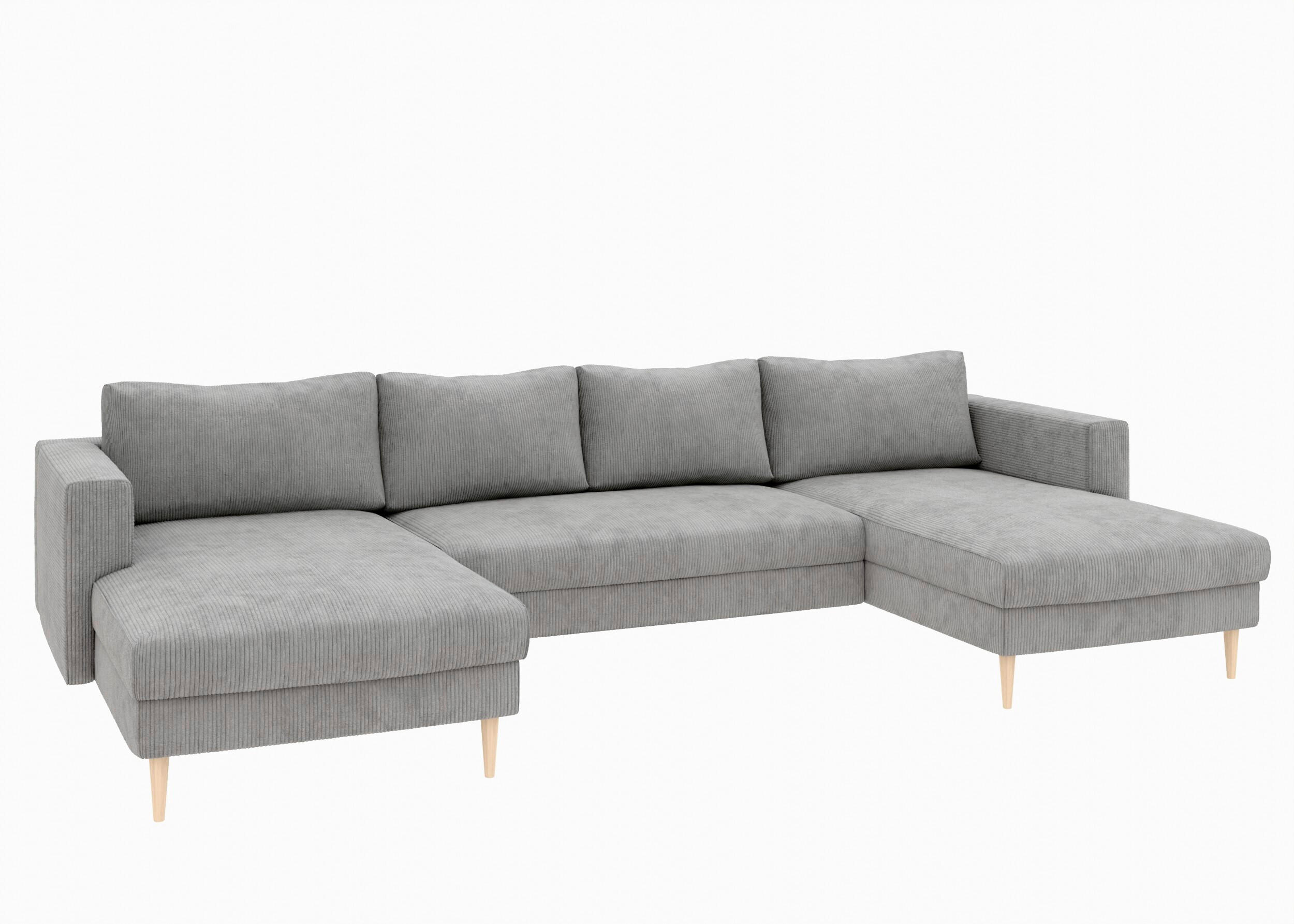 WOHNLANDSCHAFT Grau Cord  - Buchefarben/Grau, MODERN, Holz/Textil (161/306/161cm) - Trendmanufaktur