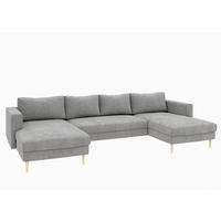 WOHNLANDSCHAFT Grau Cord  - Buchefarben/Grau, MODERN, Holz/Textil (161/306/161cm) - Trendmanufaktur