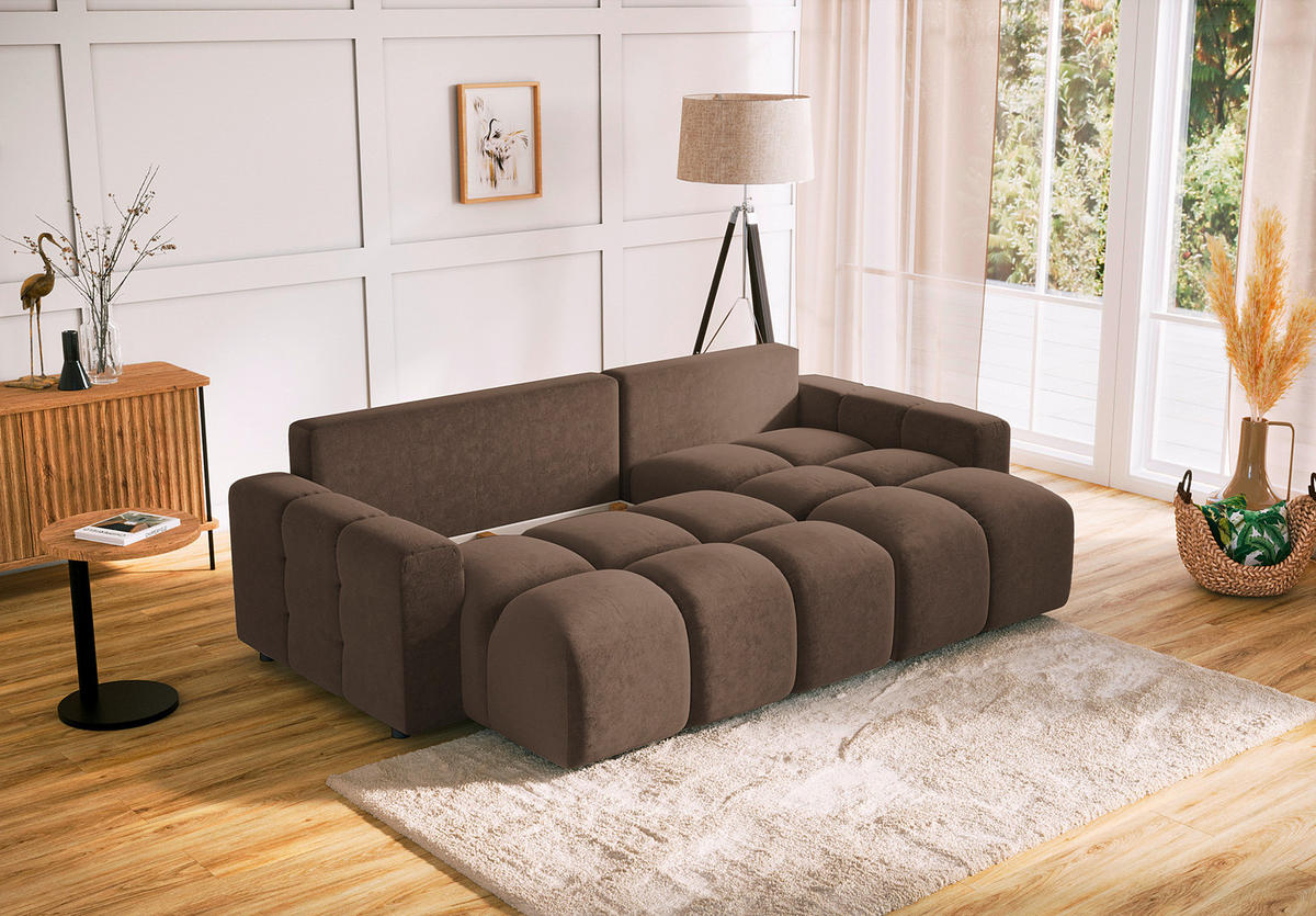 ECKSOFA Luki Graubraun Mikrofaser  - Graubraun/Schwarz, Design, Kunststoff/Textil (233/142cm) - Livetastic