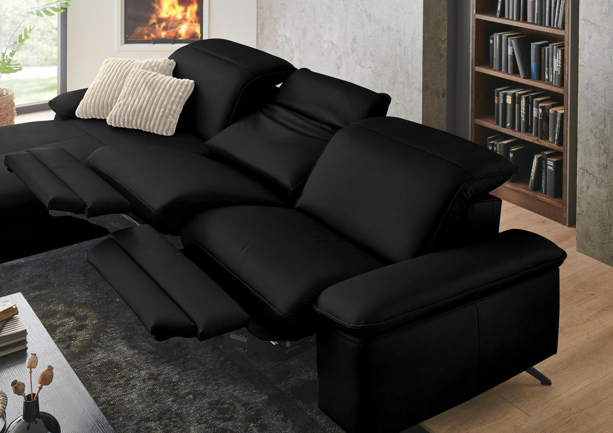 ECKSOFA  Echtleder Schwarz  - Schwarz, Design, Leder/Metall (169/307cm) - Beldomo Premium