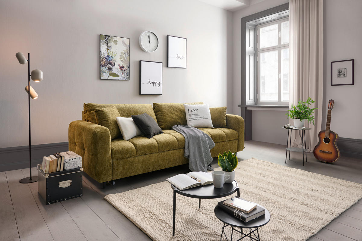 SCHLAFSOFA Flachgewebe Olivgrün  - Schwarz/Olivgrün, Design, Holz/Textil (236/88/101cm) - Lomoco