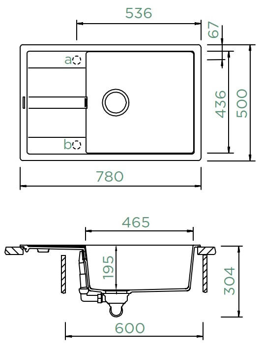 SPÜLE MAND100LSAGNE  - Schwarz, Basics, Stein (78,0/30,4/50,0cm) - Schock