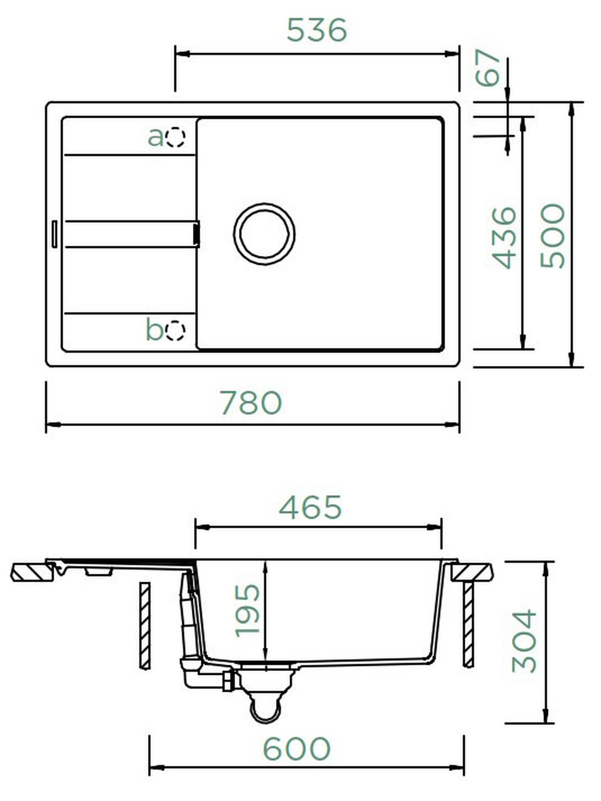 SPÜLE MAND100LSAGNE  - Schwarz, Basics, Stein (78,0/30,4/50,0cm) - Schock