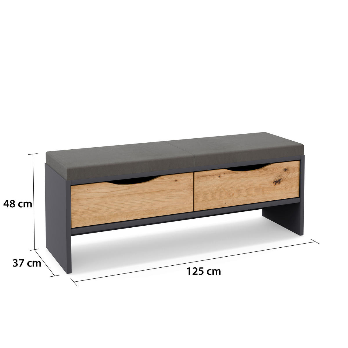 BETTBANK Grau, Eiche Artisan  - Eiche Artisan/Grau, MODERN (125/47/37cm)