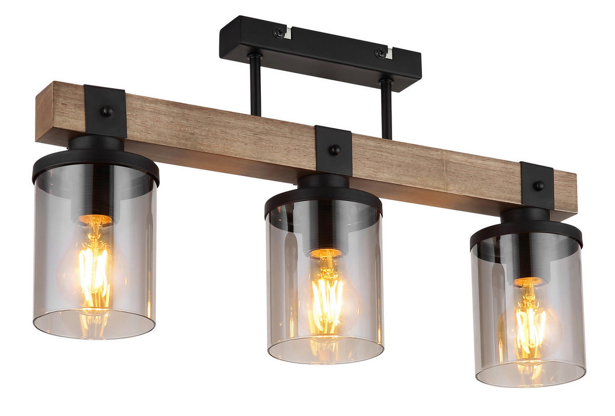 DECKENLEUCHTE    52/10/28,6 cm  - Dunkelbraun/Schwarz, Natur, Glas/Holz (52/10/28,6cm) - Globo