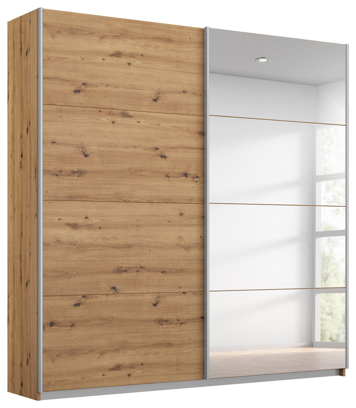 SCHWEBETÜRENSCHRANK in Eiche Artisan  - Alufarben/Eiche Artisan, Modern, Holzwerkstoff/Metall (181/197/61cm) - Rauch Möbel