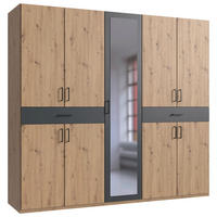 DREHTÜRENSCHRANK in Graphitfarben, Eiche Artisan  - Schwarz/Graphitfarben, Konventionell, Glas/Holzwerkstoff (225/208/58cm) - Carryhome