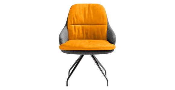 ARMLEHNSTUHL  Beinauswahl, Sitzfläche 360° drehbar, Stoff-/Lederauswahl Velours  Currygelb, Grau  - Currygelb/Schwarz, Design, Textil/Metall (60/86/66cm) - Dieter Knoll