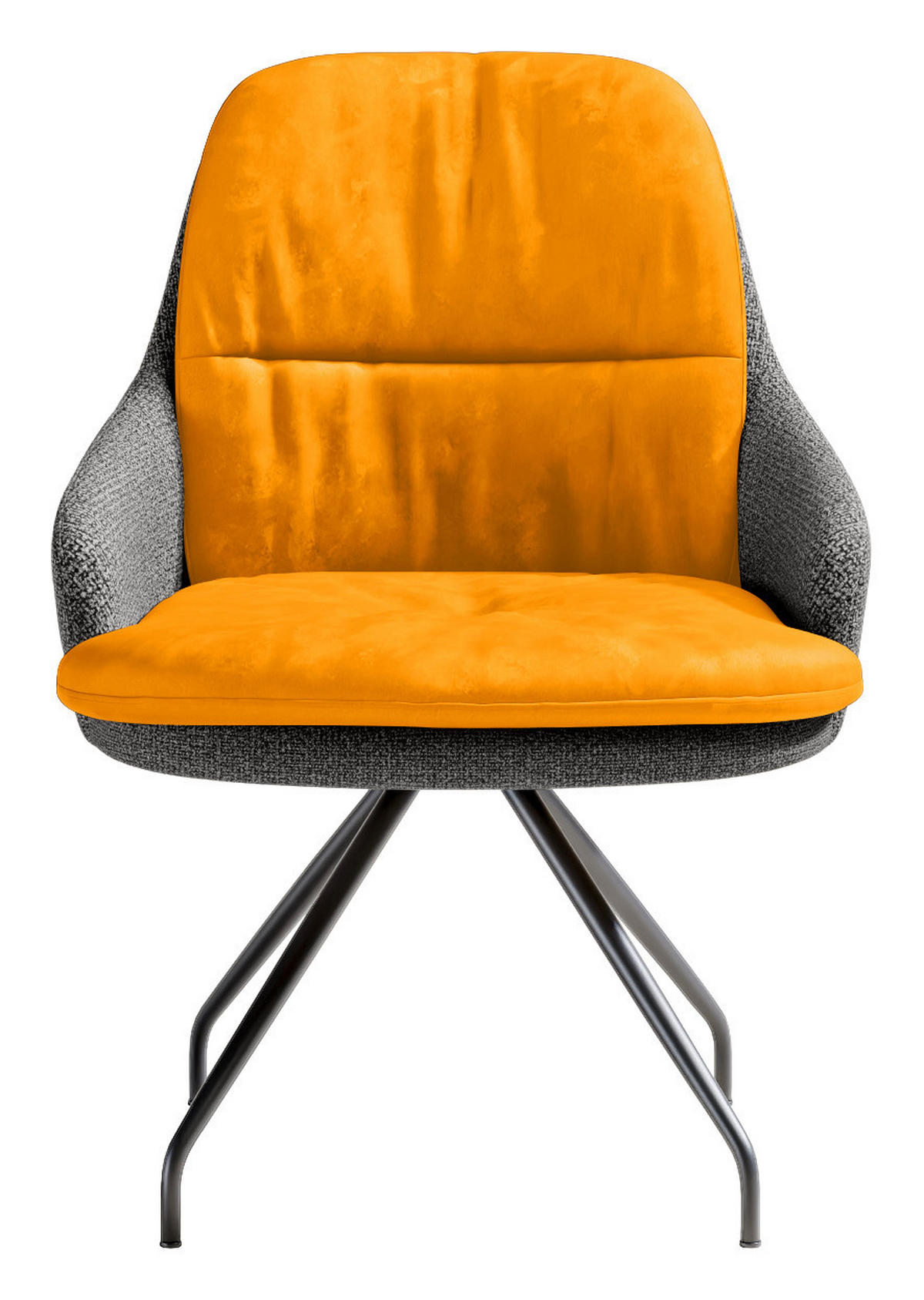 ARMLEHNSTUHL  Beinauswahl, Sitzfläche 360° drehbar, Stoff-/Lederauswahl Velours  Currygelb, Grau  - Currygelb/Schwarz, Design, Textil/Metall (60/86/66cm) - Dieter Knoll