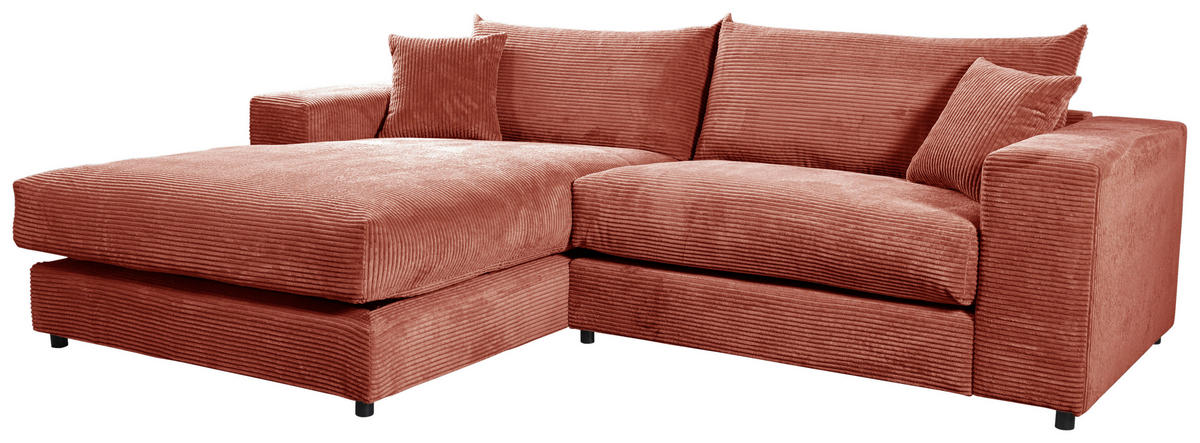 ECKSOFA  Cord, Velours Terracotta  - Terracotta/Schwarz, Basics, Kunststoff/Textil (180/265cm) - Livetastic