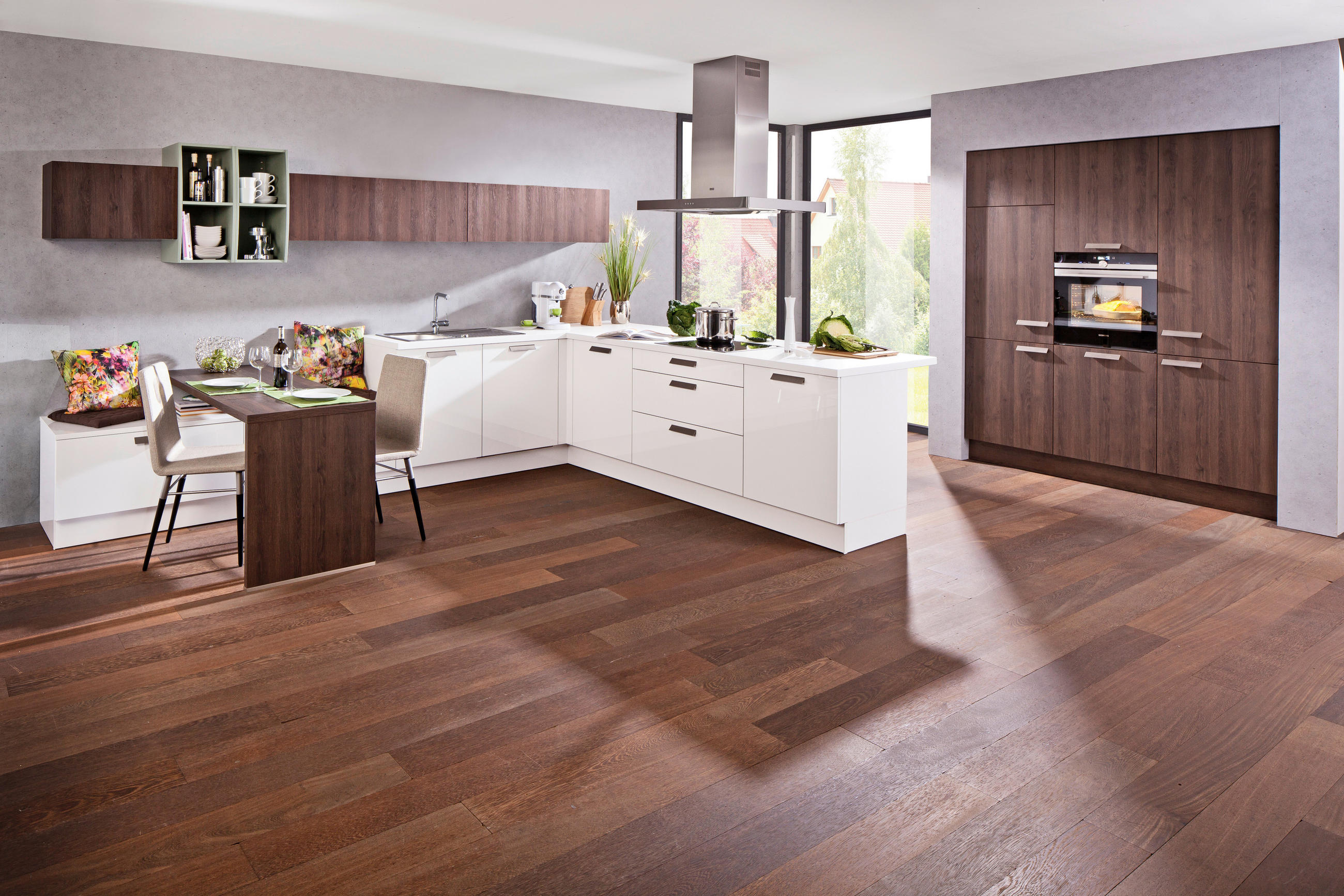 EINBAUKÜCHE ULTRA GLISS  - Eichefarben/Weiß, Design, Holzwerkstoff - Novel