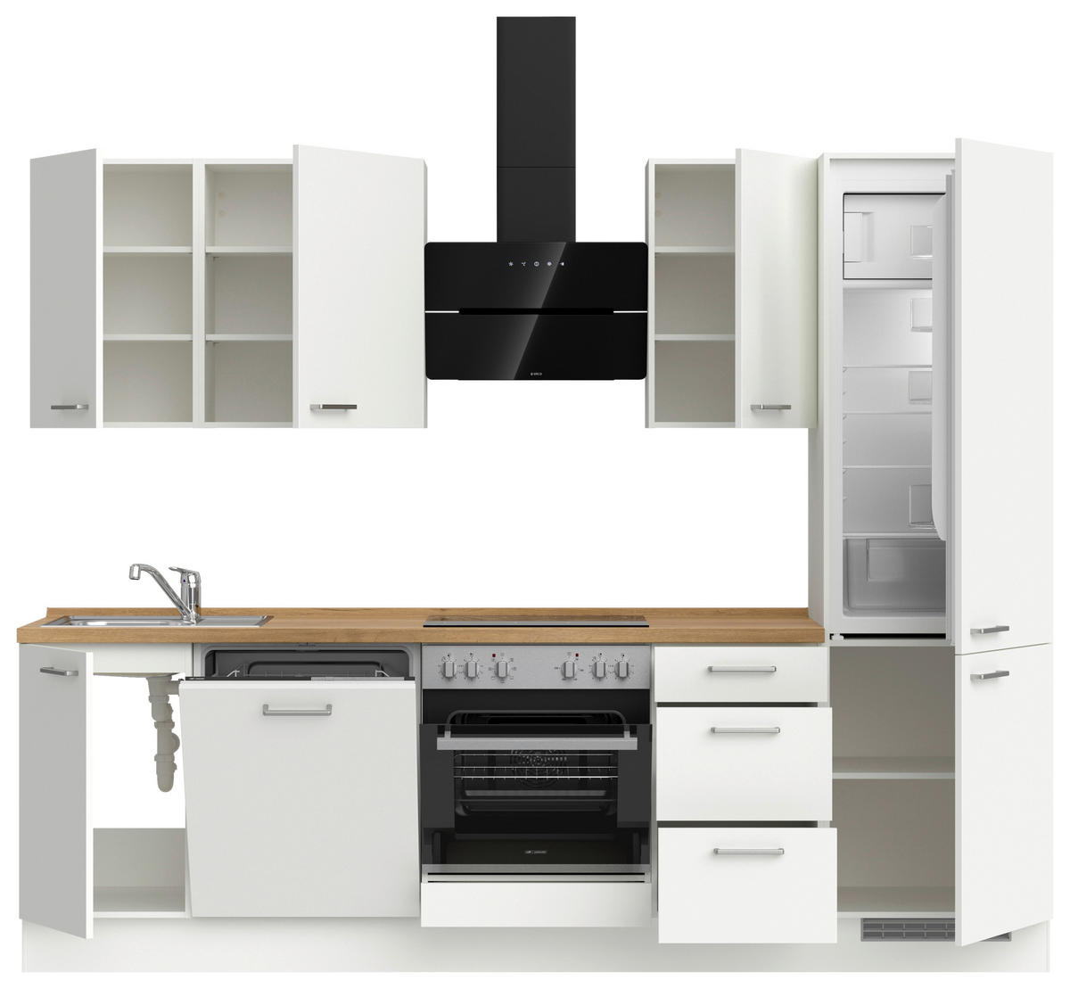 KÜCHENLEERBLOCK 270 cm   in Weiß, Eichefarben  - Edelstahlfarben/Eichefarben, MODERN, Holzwerkstoff/Metall (270cm) - Nobilia