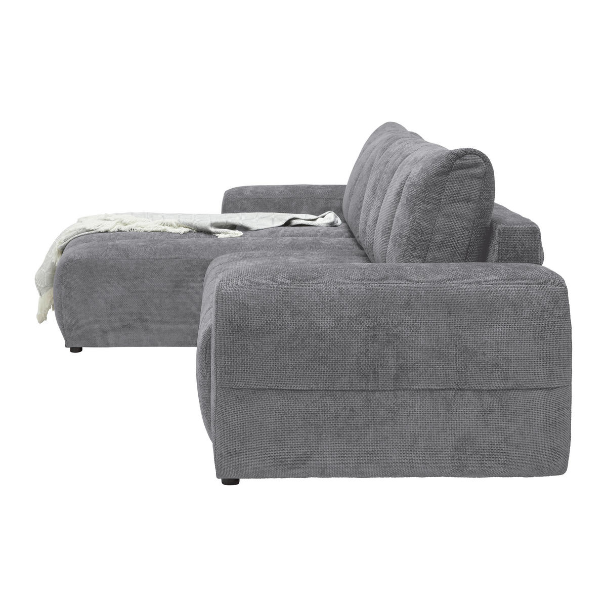 ECKSOFA Flachgewebe Grau  - Schwarz Hochglanz/Grau, Modern, Textil/Metall (166/93/273cm) - MID.YOU