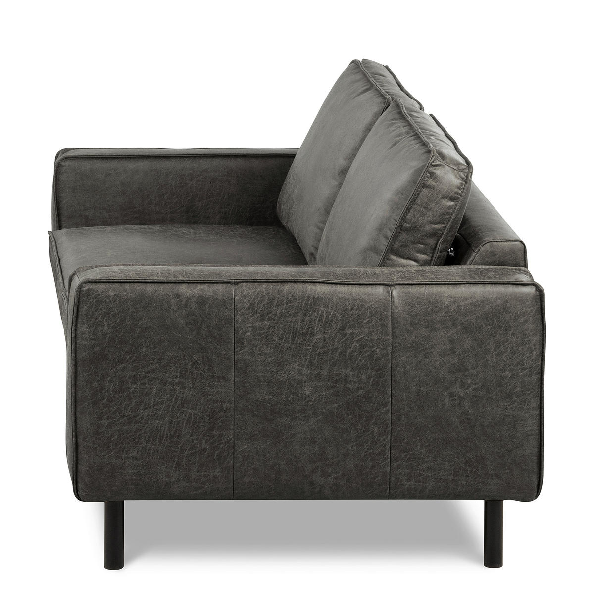 3-SITZER-SOFA Echtleder Lederlook Dunkelgrau  - Dunkelgrau/Schwarz, Design, Leder/Textil (188/85/92cm) - Livetastic