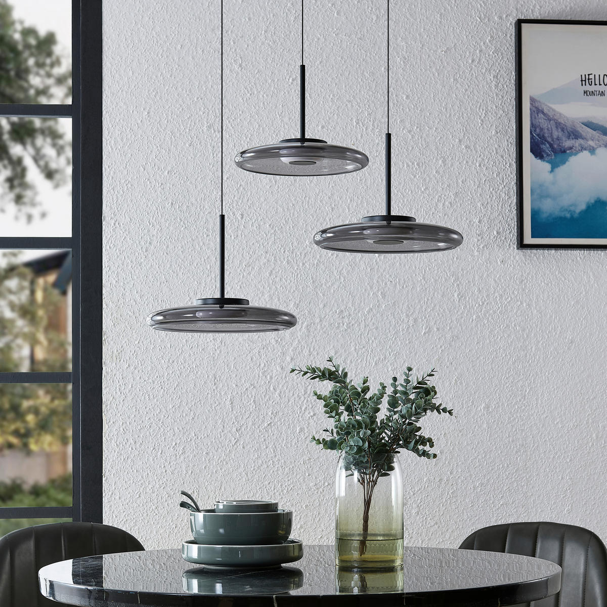 LED-HÄNGELEUCHTE Felis 57/60-180 cm   - Schwarz, Basics, Glas/Metall (57/60-180cm) - Novel