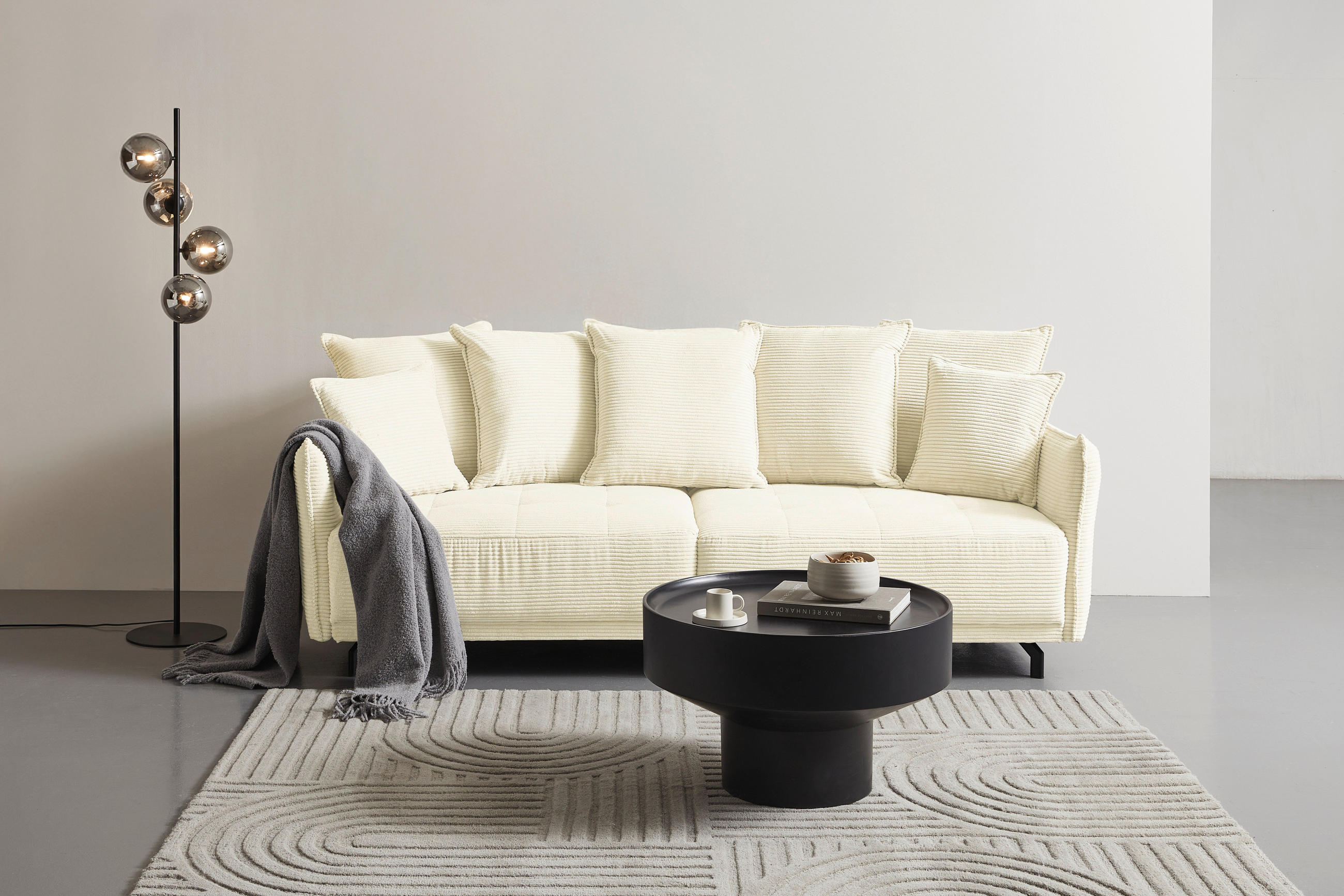 BIGSOFA in Cord Elfenbein  - Elfenbein/Schwarz, Design, Textil/Metall (226/91/103cm) - Carryhome