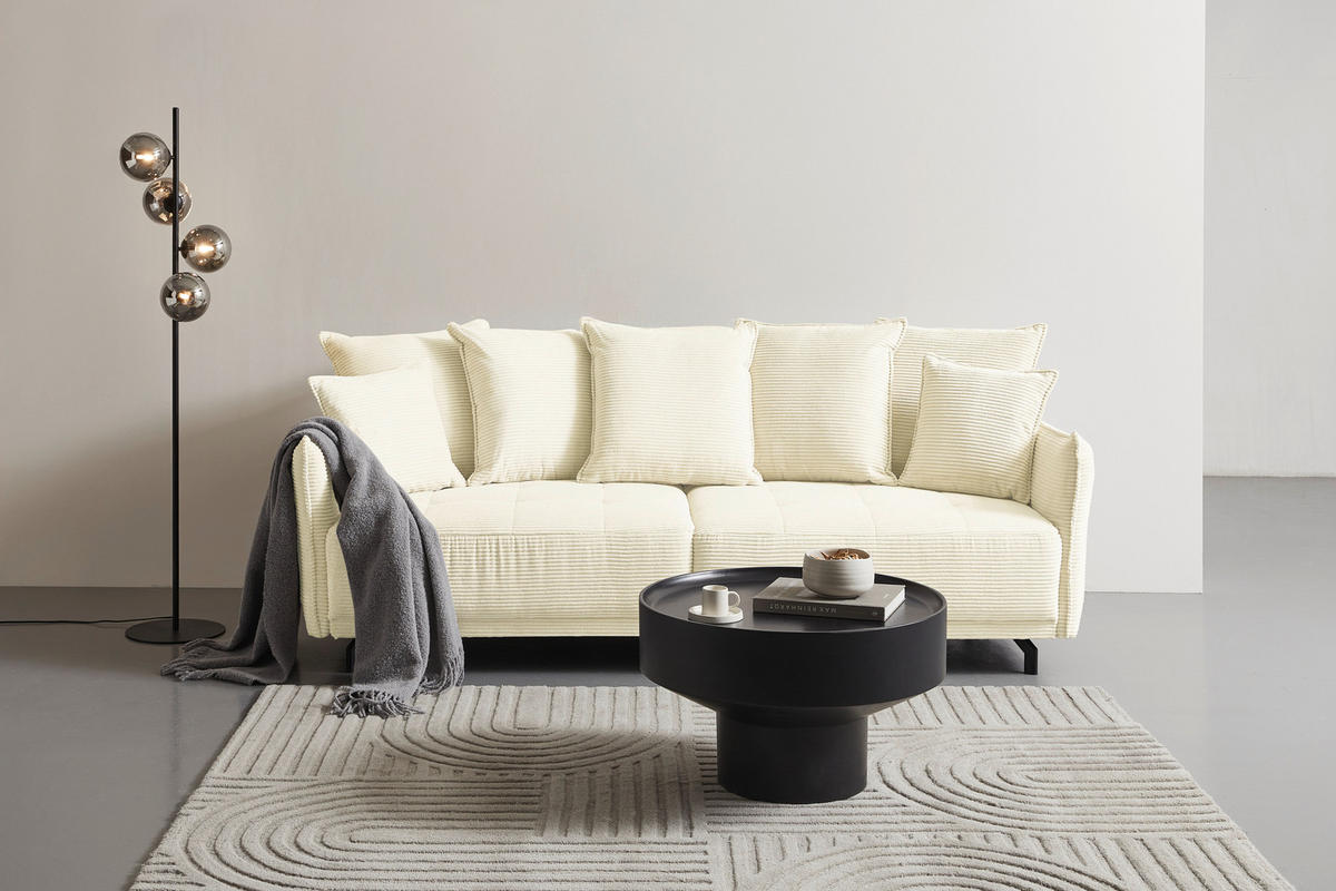 BIGSOFA in Cord Elfenbein  - Elfenbein/Schwarz, Design, Textil/Metall (226/91/103cm) - Carryhome