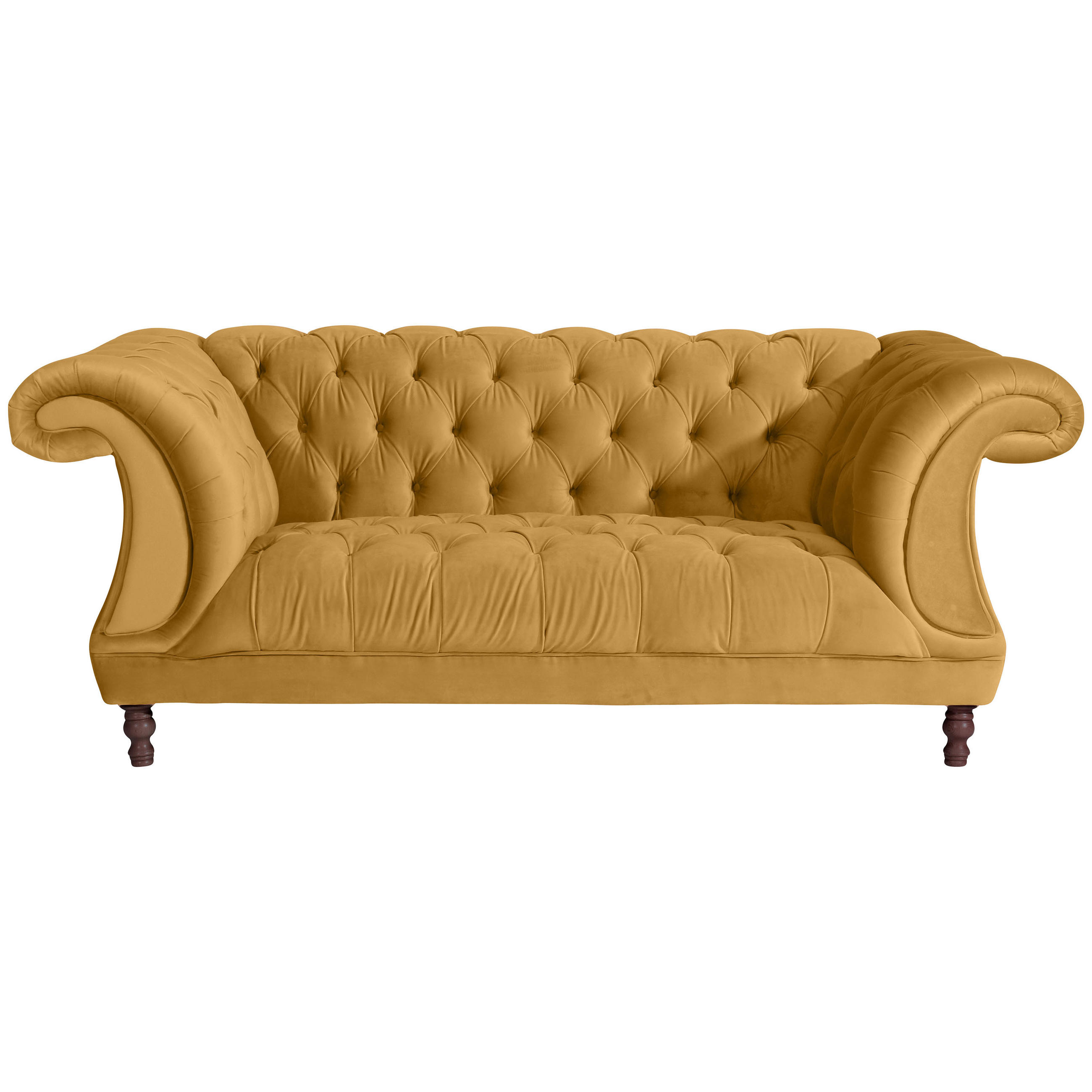 CHESTERFIELD-ZWEISITZER-SOFA Gelb Velours  - Gelb/Nussbaumfarben, Design, Holz/Textil (200/80/100cm) - Max Winzer