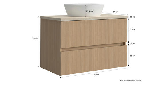 WASCHTISCHKOMBI 80 cm  - Sandfarben/Eichefarben, KONVENTIONELL, Keramik/Holzwerkstoff (80cm) - Xora