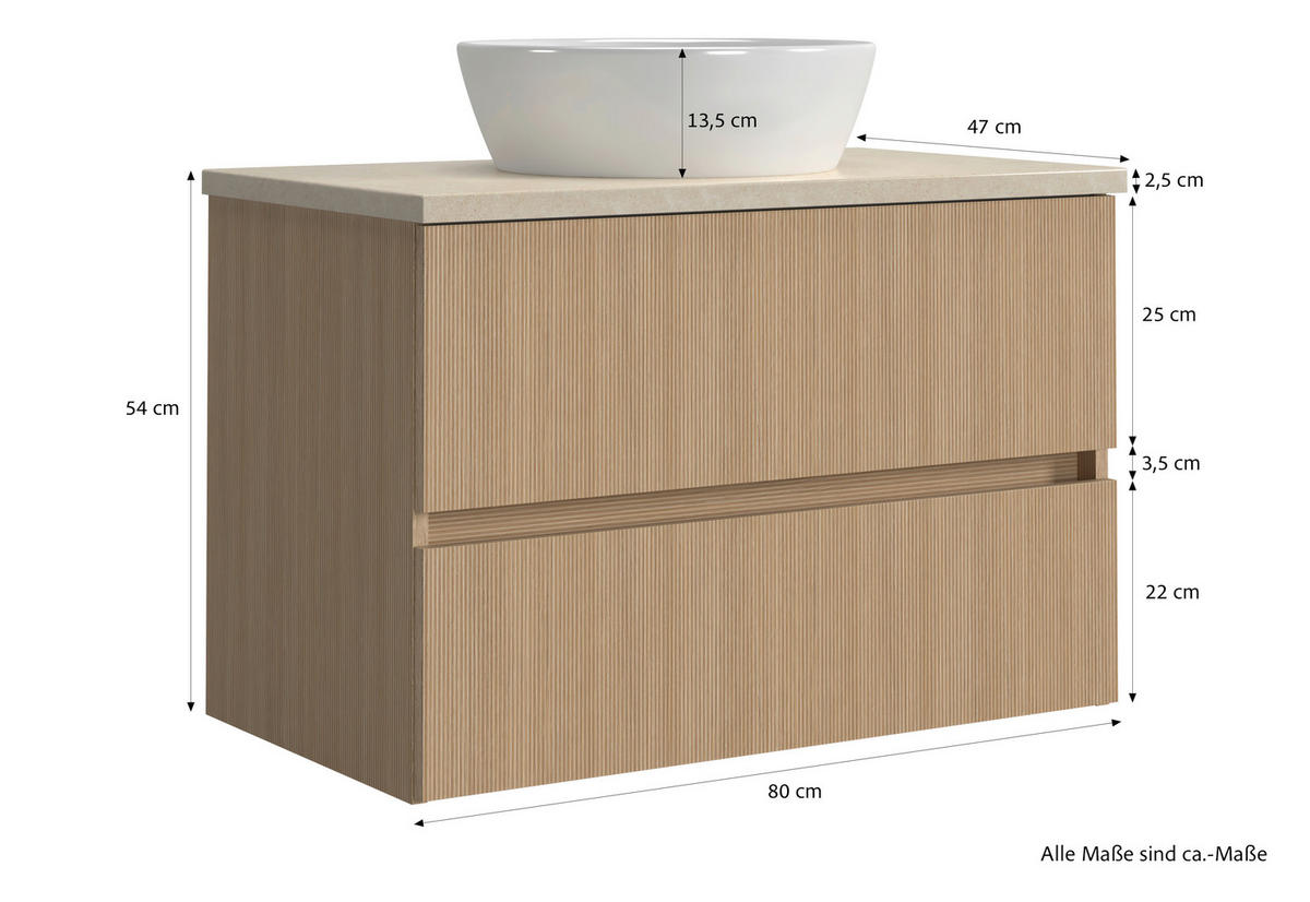 WASCHTISCHKOMBI 80 cm  - Sandfarben/Eichefarben, KONVENTIONELL, Keramik/Holzwerkstoff (80cm) - Xora