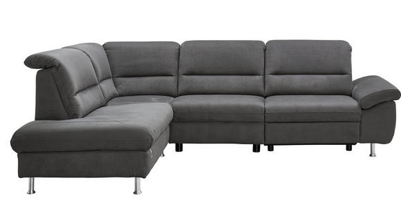 ECKSOFA Anthrazit Mikrofaser  - Anthrazit/Silberfarben, KONVENTIONELL, Textil/Metall (200/275cm) - Cantus