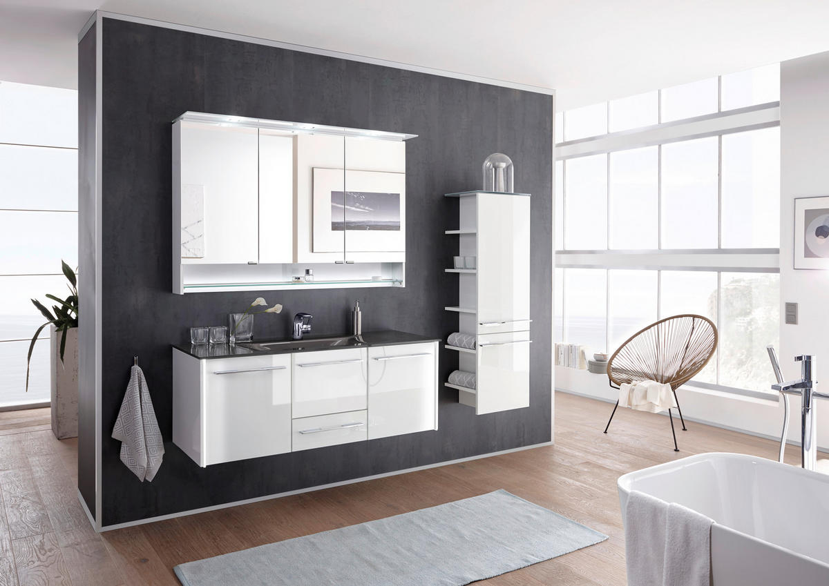 BADEZIMMER  in 132 cm  - Chromfarben/Weiß Hochglanz, Design, Glas/Holzwerkstoff (132cm) - Leonardo Living