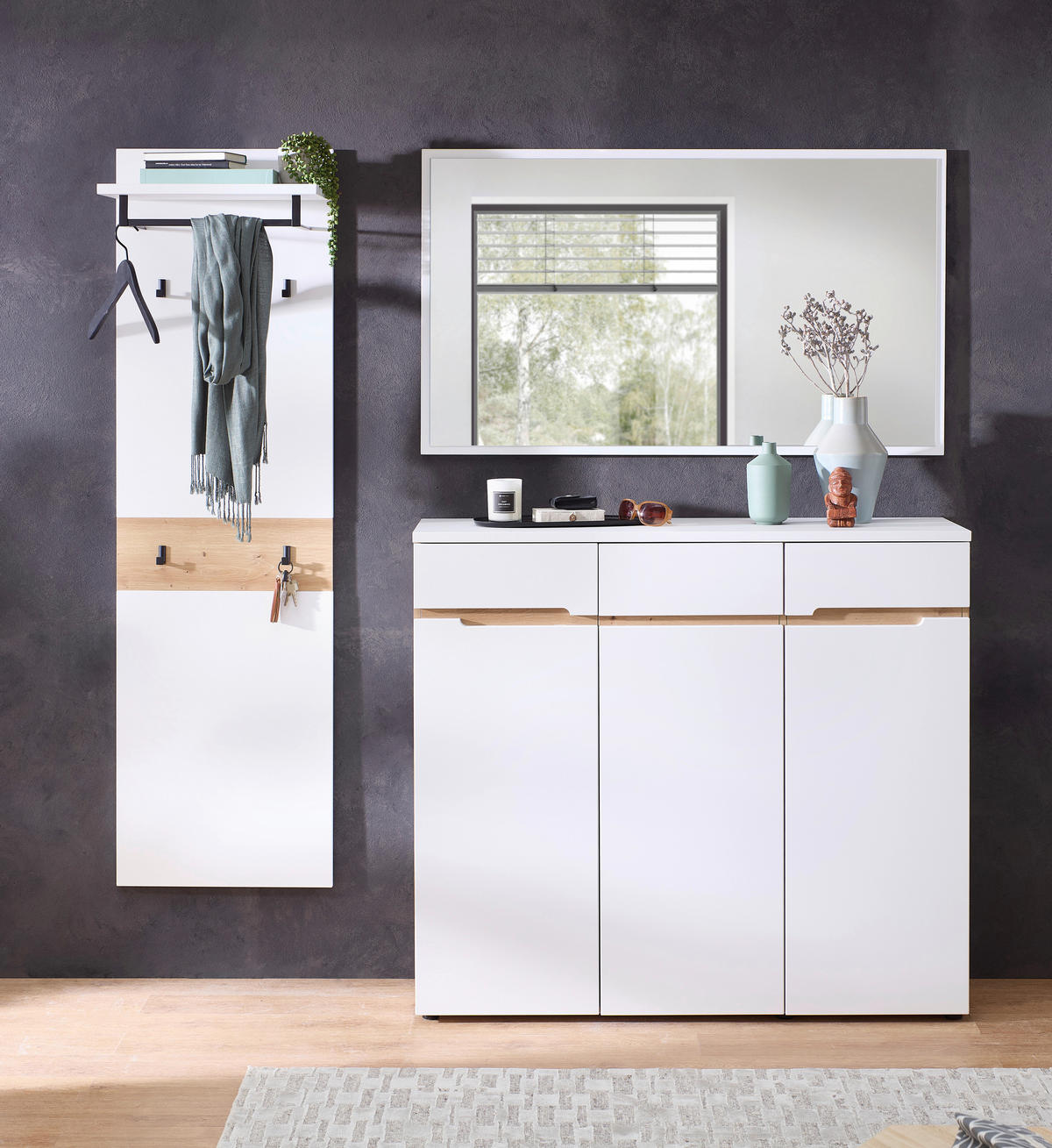 GARDEROBE 3-teilig  in 181/190/38 cm  - Weiß/Eiche Artisan, Design, Glas/Holzwerkstoff (181/190/38cm) - Voleo