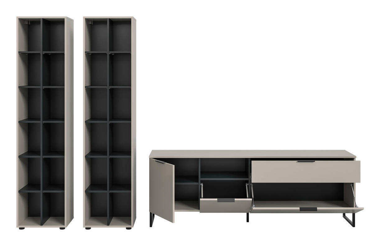 WOHNWAND 3-teilig  in Kaschmir  305/192/41 cm  - Kaschmir/Schwarz, Design, Holzwerkstoff/Kunststoff (305/192/41cm) - Livetastic