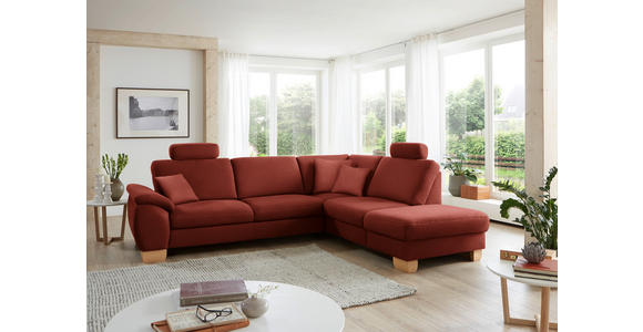 ECKSOFA in Mikrofaser Rot  - Wildeiche/Beige, Natur, Holz/Textil (286/236cm) - Voleo