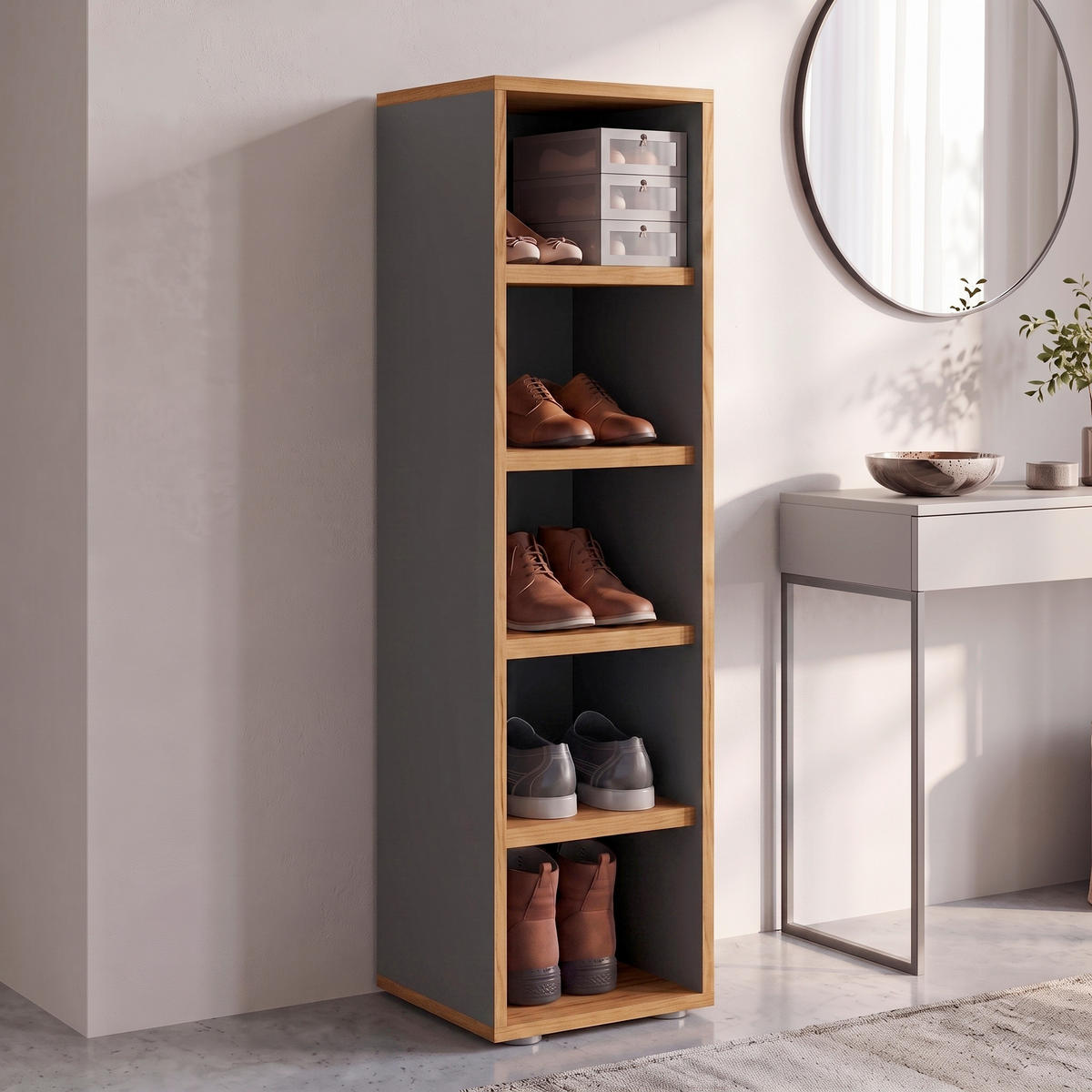 SCHUHREGAL Anthrazit, Honigeiche  - Honigeiche/Anthrazit, Design, Holzwerkstoff/Kunststoff (30/110/33cm) - MID.YOU