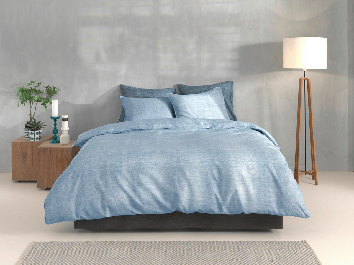 BETTWÄSCHE 2-teilig Lino Renforcé 135/200 cm  - Hellblau, Basics, Textil (135/200cm)