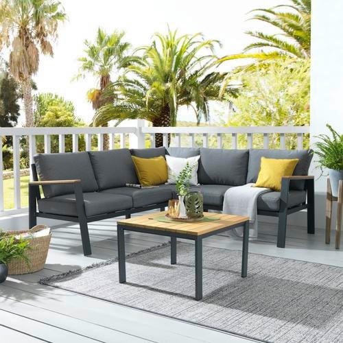 LOUNGE GARNITURA   drvo, metal, tekstil  antracit, siva, prirodne boje    - siva/prirodne boje, Design, drvo/metal (200/200cm) - Ambia Garden