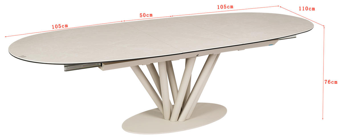 ESSTISCH 210-260/110/76 cm  Glas, Keramik ausziehbar oval Beige  - Beige, Design, Glas/Keramik (210-260/110/76cm) - Belluti
