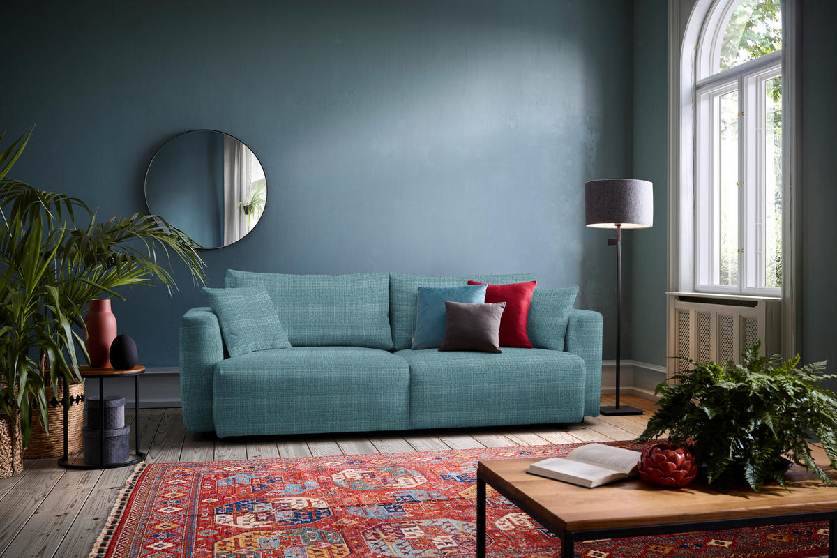 SCHLAFSOFA  mit Stoffauswahl, Schlafen auf Sitzhöhe, Rücken echt Cord Pastellblau  - Pastellblau/Schwarz, Design, Kunststoff/Textil (250/92/105cm) - Carryhome