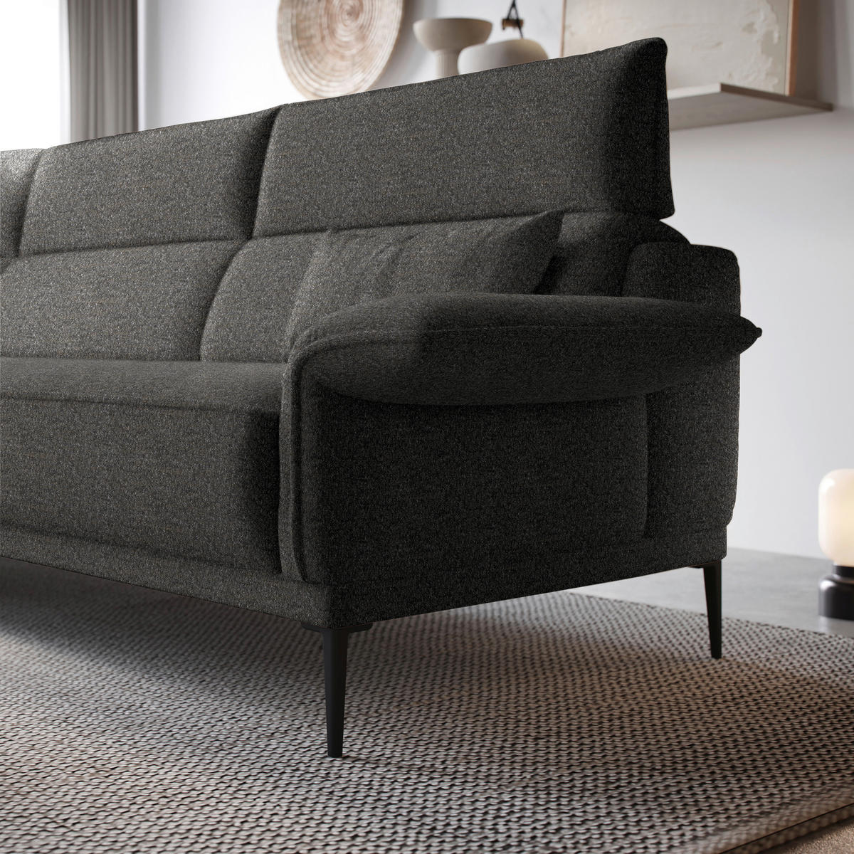 ECKSOFA in Bouclé Dunkelgrau  - Dunkelgrau/Schwarz, Modern, Textil/Metall (186/330cm) - Johann Jakob