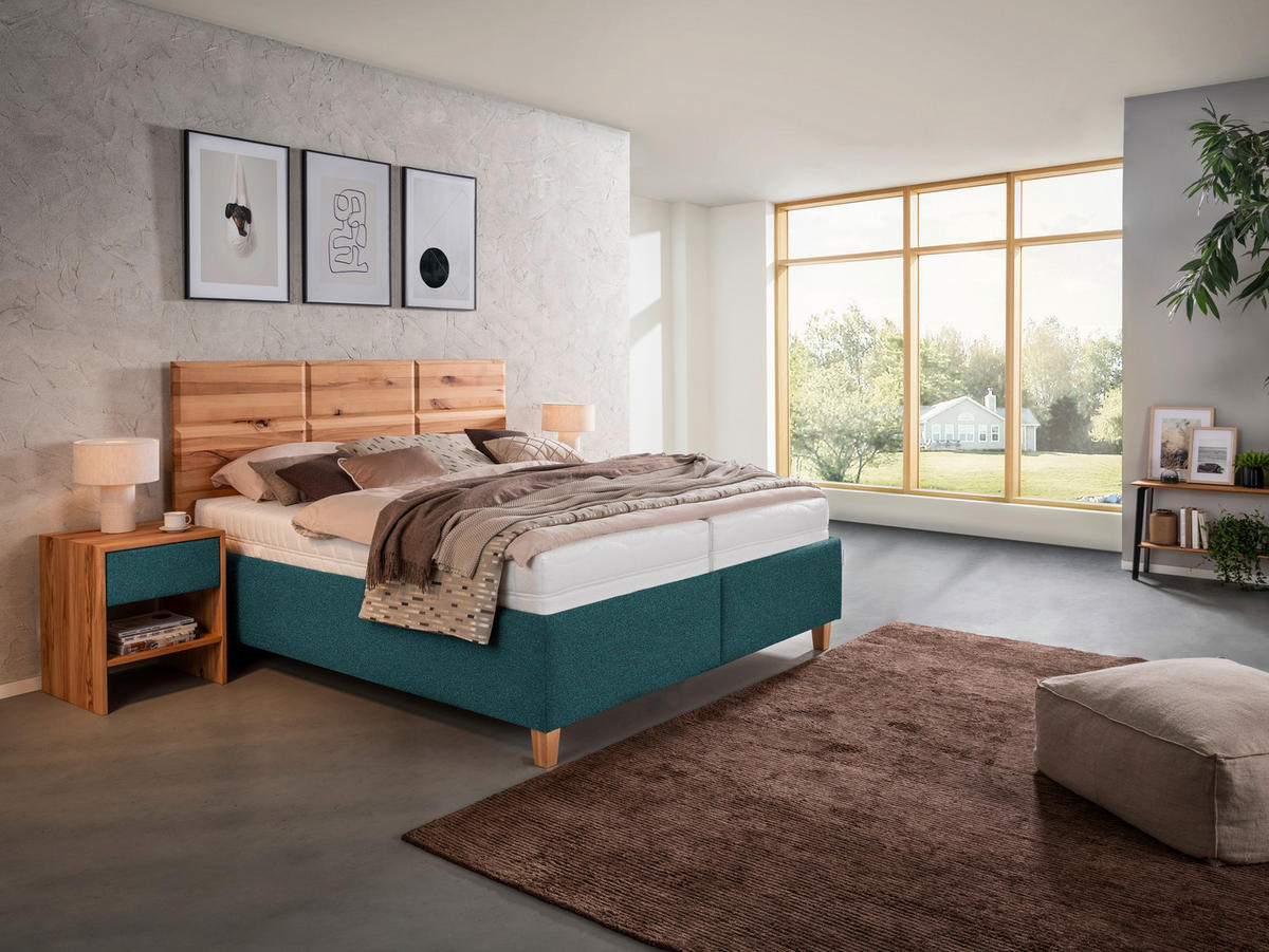 POLSTERBETT 180/200 cm  in Buchefarben, Petrol  - Weiss/Buchefarben, Design, Holz/Textil (180/200cm) - Valnatura