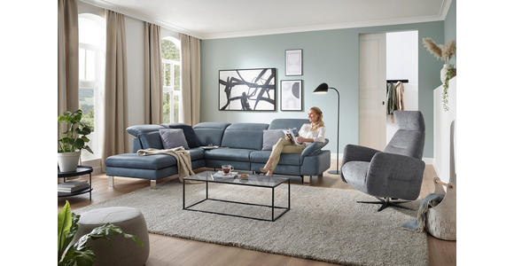 ECKSOFA in Echtleder Blaugrau  - Edelstahlfarben/Blaugrau, Design, Leder/Metall (233/309cm) - Dieter Knoll