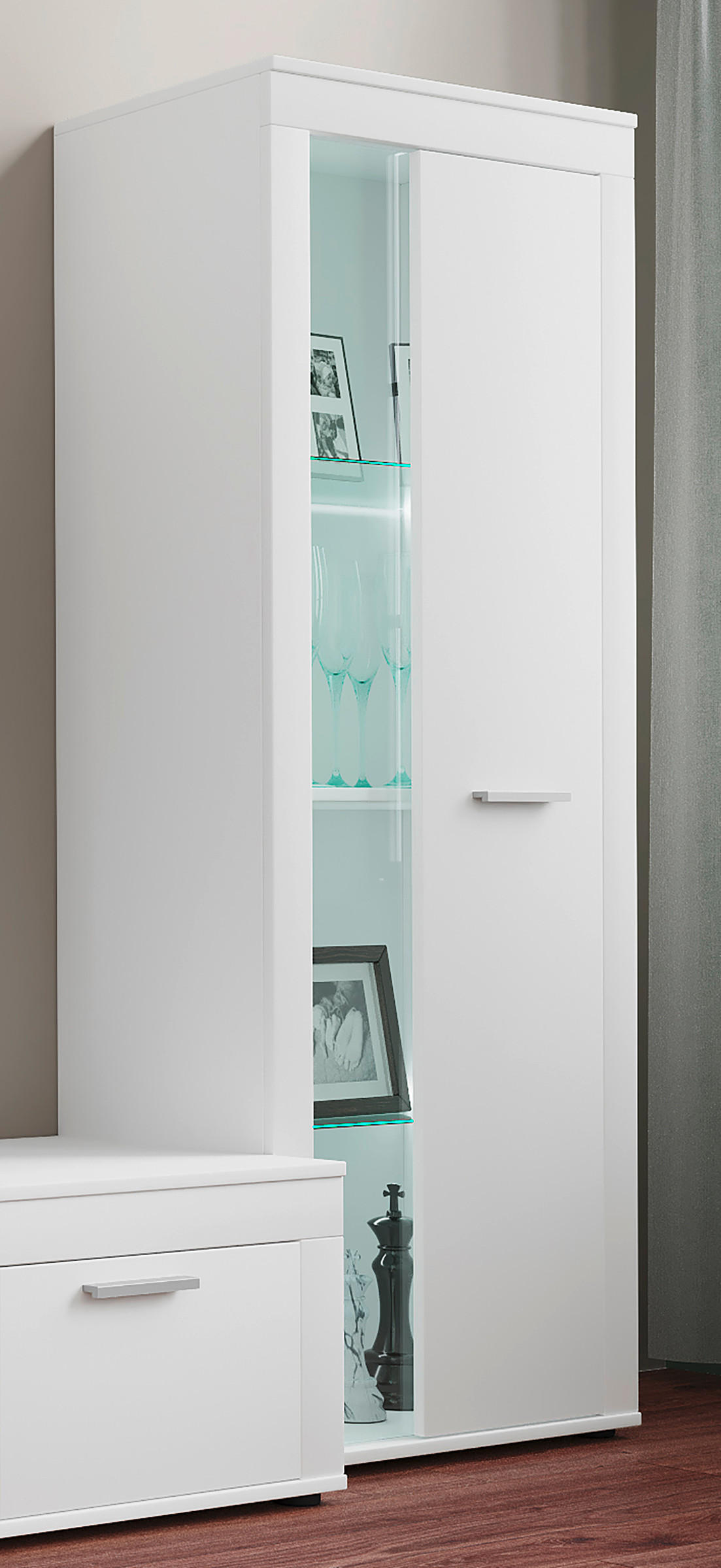 VITRINE in Weiß  - Silberfarben/Schwarz, Design, Glas/Holzwerkstoff (60/159/35cm) - MID.YOU