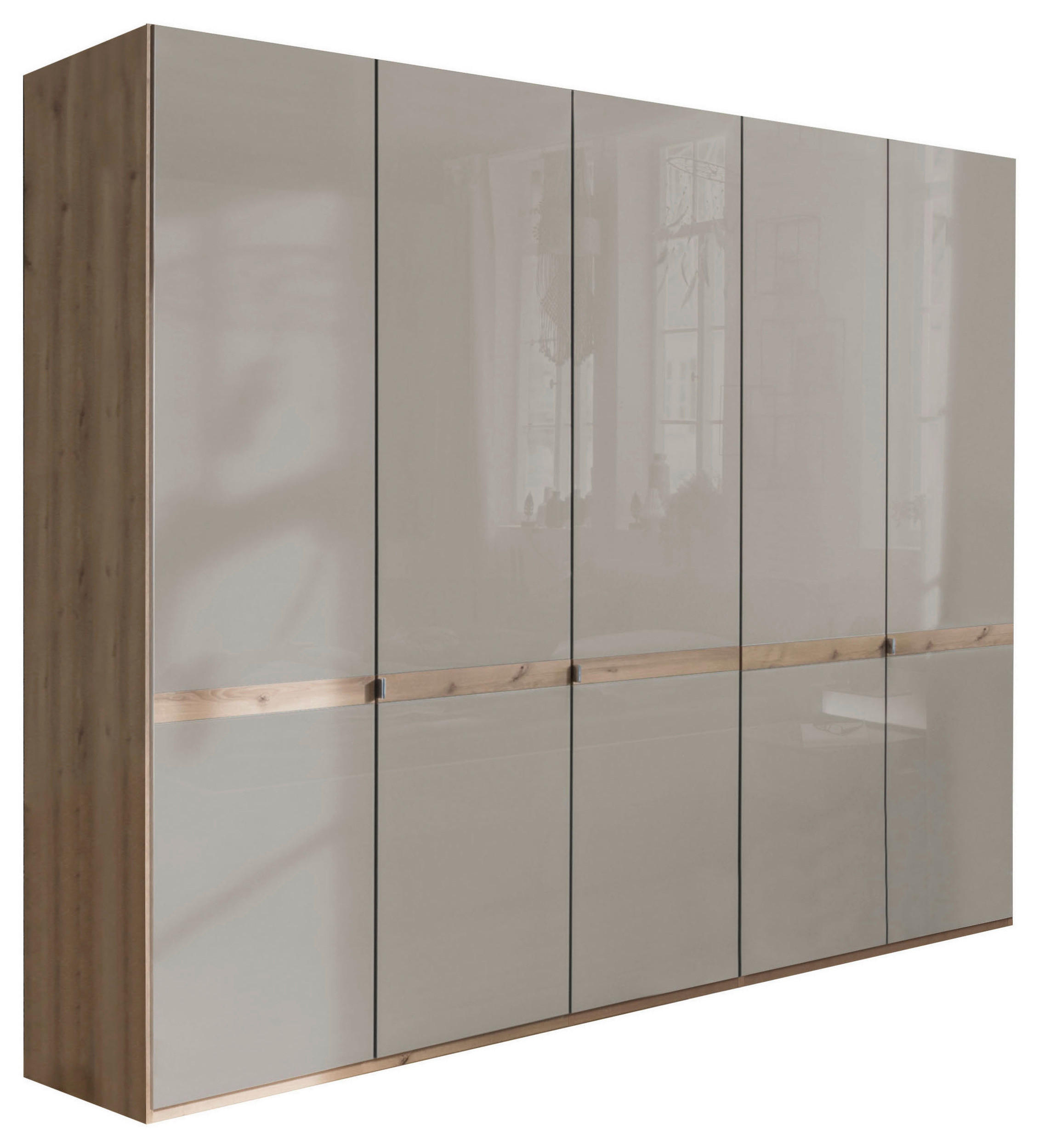 OMARA S KLASIČNIMI VRATI, barve šampanjca, hrast bianco  - barve šampanjca/hrast bianco, Design, steklo/leseni material (250/236/58cm) - Venda