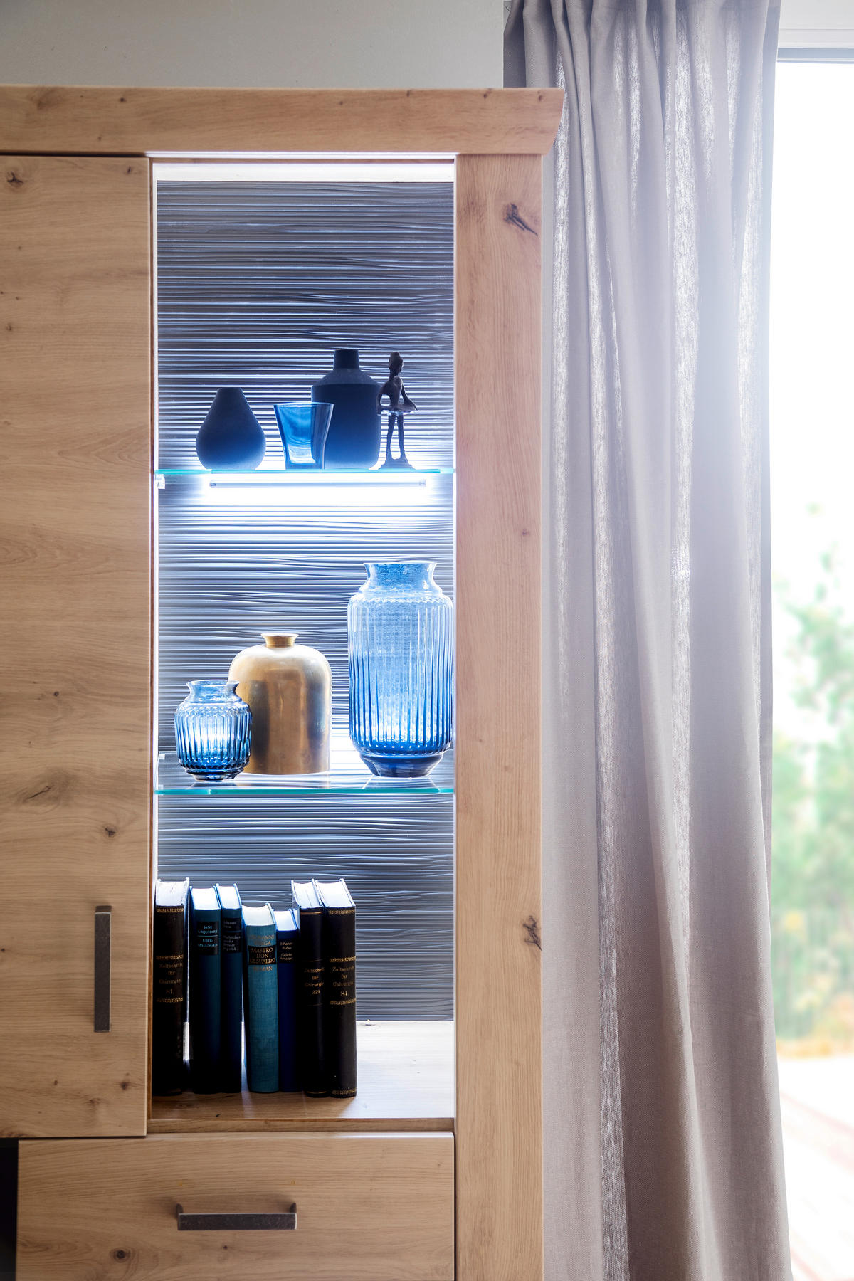 VITRINE in Eichefarben, Anthrazit  - Eichefarben/Anthrazit, Design, Glas/Holz (74/211/45cm) - Livetastic