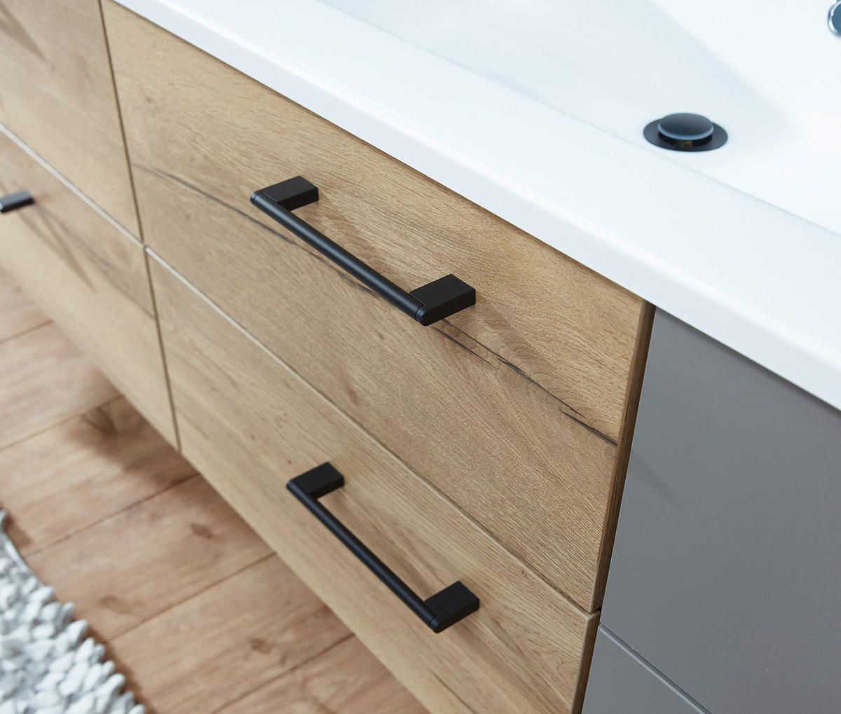 WASCHTISCHKOMBI 153 cm  - Blau/Eichefarben, KONVENTIONELL, Holzwerkstoff/Stein (153cm) - Sadena