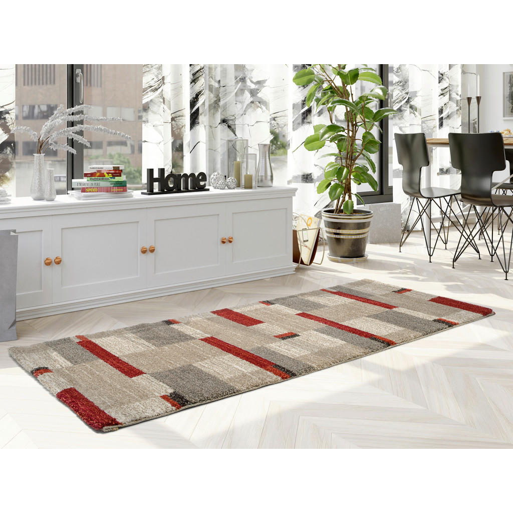 Thumbnail - Novel Läufer Palazzo Bloc, Braun, Rot, Beige, Textil, Abstraktes, rechteckig, 80x200 cm, in verschiedenen Größen erhältl...