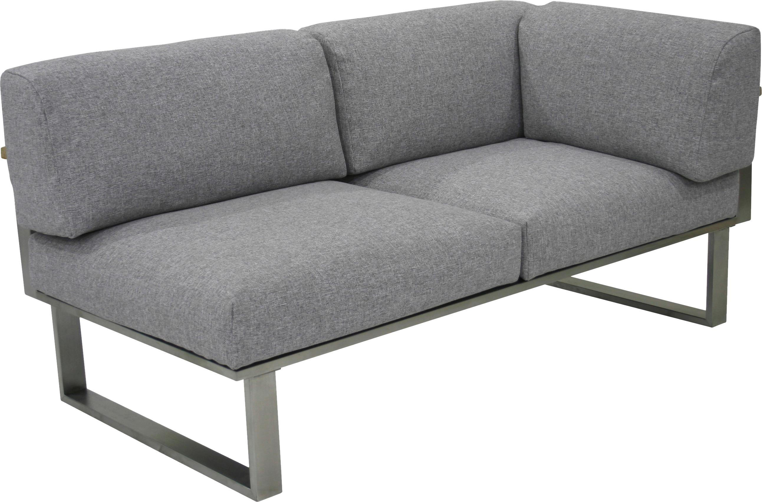 2-Sitzer-Bank in Grau, Edelstahlfarben, Teakfarben