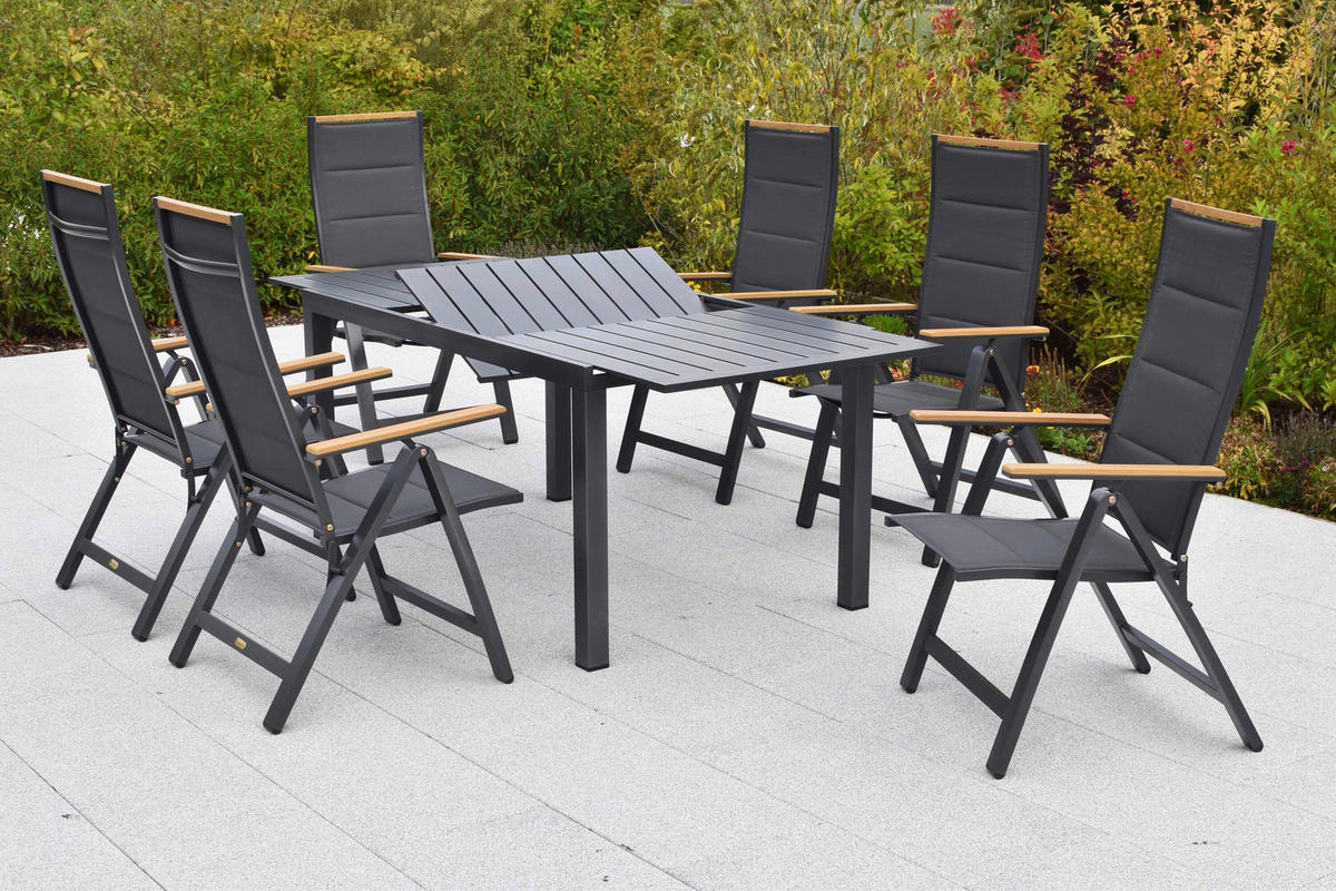 GARTENTISCHGRUPPE beschichtet Aluminium  - Graphitfarben/Grau, KONVENTIONELL, Kunststoff/Textil - Gardenson