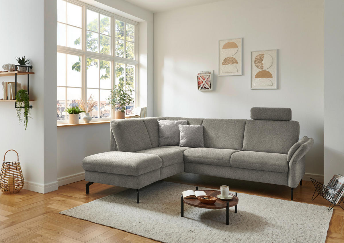 ECKSOFA in Flachgewebe Schilfgrün  - Schilfgrün/Schwarz, Konventionell, Textil/Metall (190/241cm) - Beldomo Comfort